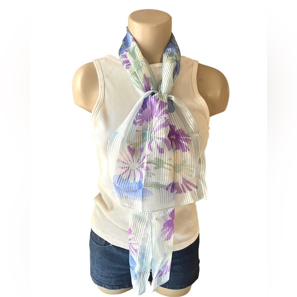 Vintage Vera Pale Blue Scarf Floral Print Semi Sheer 10" x 50" - Picture 1 of 5